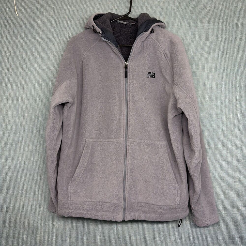 New Balance Mens Full Zip Sherpa Lined Fleece Hoodie Gray RN130893 Size Medium